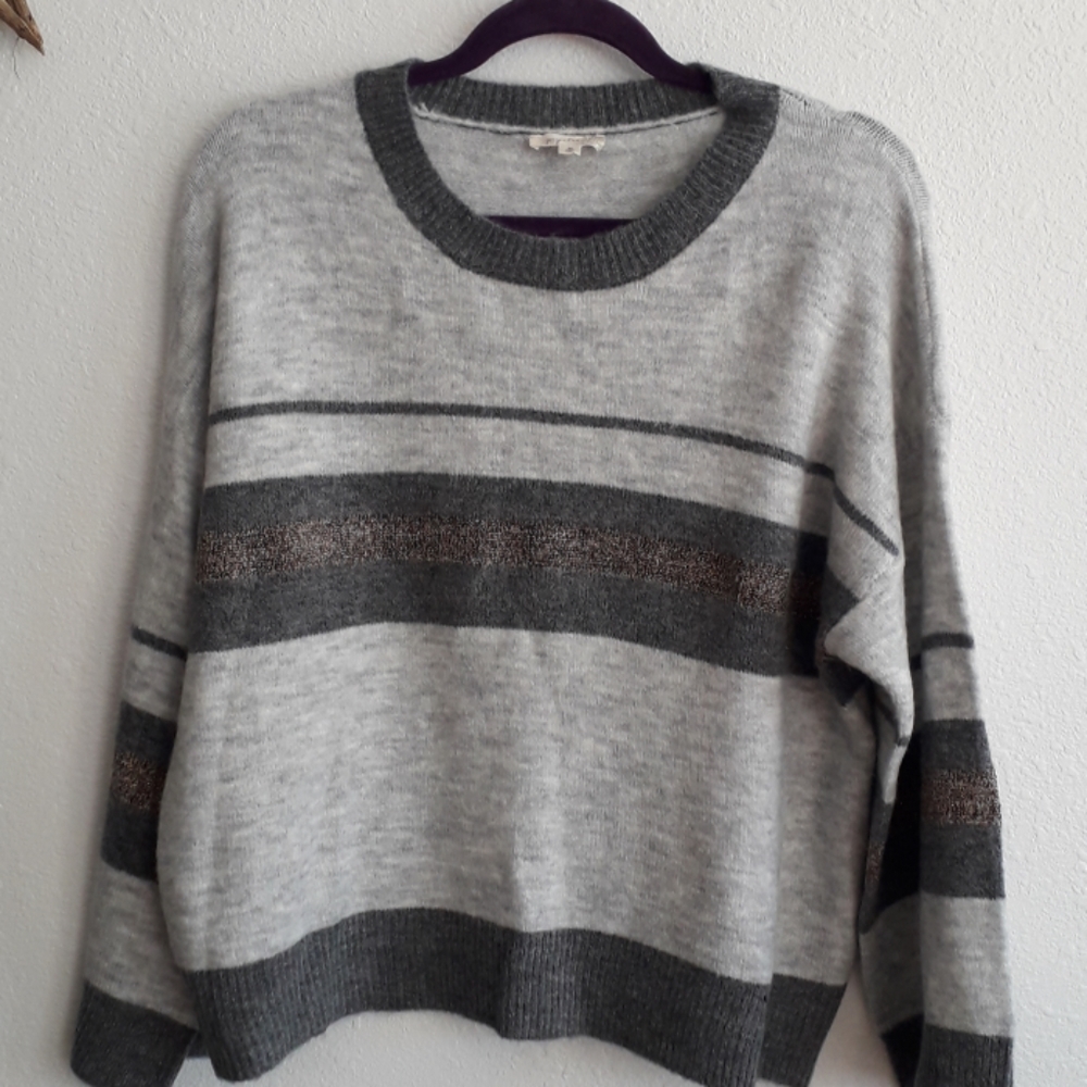 Mystree Gray Striped Sweater with Lurex Stripe